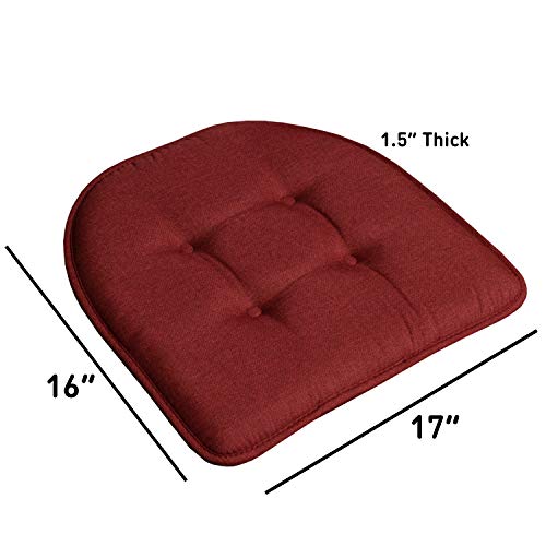 Sweet Home Collection Chair Cushion Memory Foam Pads Tufted Slip Non Skid Rubber Back U-Shaped 17" X 16" Seat Cover, 6 Pack, Wine Burgundy #TOP3