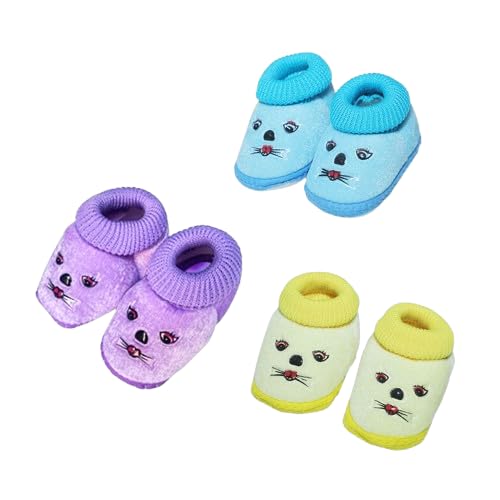Image of Kids Unisex New Born Baby Cute Printed Stylish Fashionable, Lightweight Fabric Shoes / Infant booties /Kids Footwear / Baby Booties / Sandals for all weather for boy and girl (up to 0-12 months) Multicolour Pack of 3