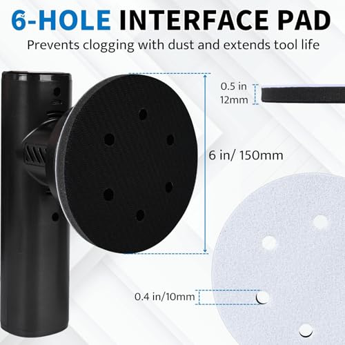 Image of 6 Inch 6 Holes Foam Sanding Pads 2Pcs Interface Pad | 150mm Hook and Loop, Sponge Cushion Buffer Backing Pad, Protection Polisher for Orbital Sander