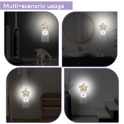 Image of Birds Butterfly Decorative Nightlight Plug in Wall,Watercolor Floral Star Shaped Night Light with Built in Sensor for Home Decor,Kitchen Hallway Stairs Desk Lamp