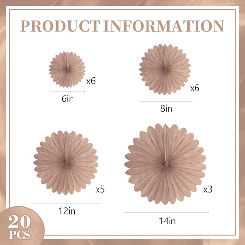 Image of 20 Pcs Brown Hanging Paper Fan, Hanging Honeycomb Round Paper Fans for Weddings, Birthdays, Christmas, Baby Showers, Classroom, Events Ceiling Party Supplies Decorations