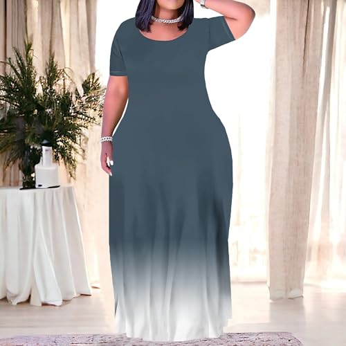 Image of PinkPatty Women's Plus Size Maxi Dresses Short Sleeve Sundress Summer T-Shirt Beach Long Dress with Pockets