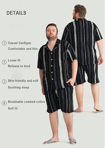 Mens Pajama Set 100 Percent Cotton Button Down Plus Size 2PCS Short Sleeve Shorts pjs Set with Pockets 3XL 4XL 5XL2