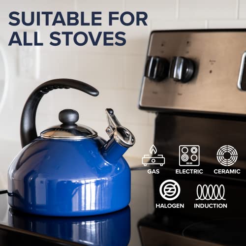 Farberware Omega Tea Kettle, Whistling Tea Pot, Works For All Stovetops, Porcelain Enamel On Carbon Steel, Bpa-Free, Rust-Proof, Stay Cool Handle, 2.75 Quart (11 Cups) Capacity (Blue) #TOP4