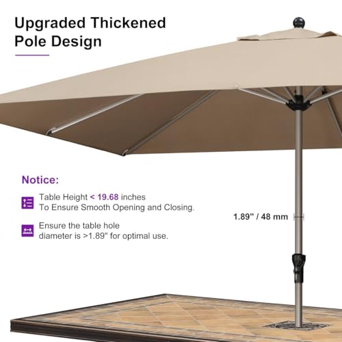 Image of PURPLE LEAF Patio Umbrella 9' x 11' Rectangle Tilt Sturdy Aluminum Taupe