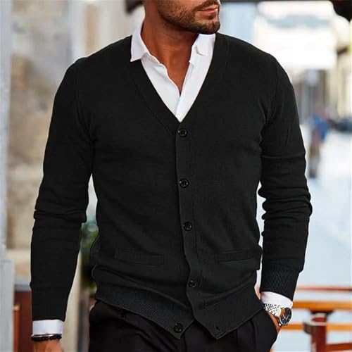 Men Button Front Cardigan Sweater Casual Soft V Neck Pockets Long Sleeve Knitwear2