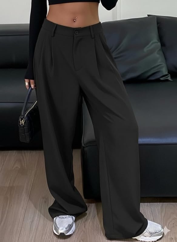 Image of OOMPH! Women's High-Waisted Pant | Wide Leg Trousers | Korean Style Stretchable Trouser