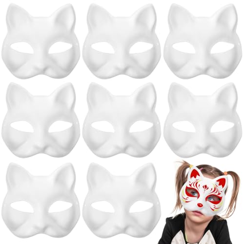 Artibetter Lot de 15 masques blancs en papier mâché peints à la main pour Halloween, les chats, les loisirs créatifs, les déguisements