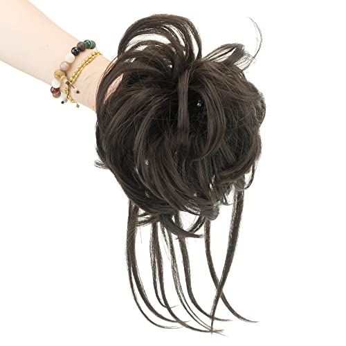 IMISSU 2PCS Messy Hair Bun Piece Updo Long Scrunchies Wrap Ponytail Extension Wavy Hairpieces Chignon Headband (2PCS Brown) - Image 3