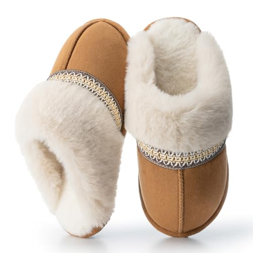 GOEWY Zapatillas de Casa para Mujer con Memory Foam, Pantuflas Invierno Aterciopeladas de Piel Sintética y Suela Antideslizante para Interior y Exterior, Regalo Cómodo y Moderno para Ella y Mamá
