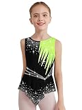 Nyeemya Maillot de Gimnasia Rítmica para Niñas Leotardo Ballet Vestido Patinaje sobre Hielo de sin Mangas Body de Baile Latino para Competición 5-16 Años Amarillo Fluorescente 13-14 años