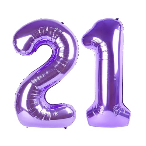 Image of Purple Number 21 Balloon 40 Inch, 21st Birthday Party Decorations, Giant 21 Foil Balloon for Party Supplies