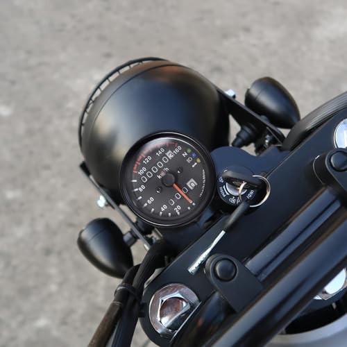 DKMOTORK 0021 KM/H Diameter 2.56 Inches Mechanical Motorcycle Speedometer Dual Odometer Gauge with Led Backlight Neutral Headlight Turn Signal Indicator Stainless 12V Black - Thumbnail 2