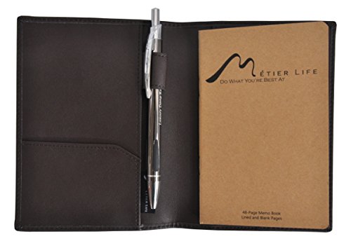 Field Notes/Moleskine Pocket Notebook Cover By Metier Life | Canvas With Vegan Leather | Fits Journals 3.5" X 5.5" | With Included Metier Life Notebook And Metier Pen (Vegan Leather Brown) #TOP1