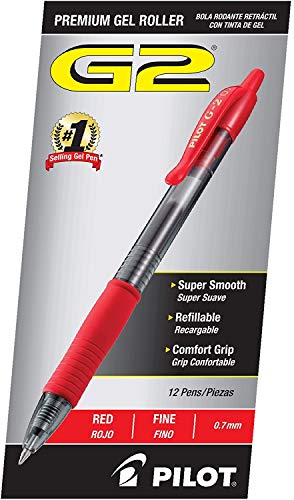 PILOT G2 Premium Refillable & Retractable Rolling Ball Gel Pens, Fine Point, Red Ink, 12 Count - 3 Pack