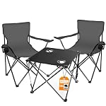 BigDean – BigDean 2X Campingstuhl mit Campingtisch faltbar Dunkelgrau 