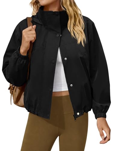 Yousify Womens Light Jackets Windbreaker Hooded Athletic Sun Protection Outerwear Cropped jacket Hiking Spring Coats Black