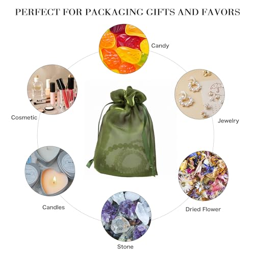 Image of QIANF 20 Pcs Moss Green Small Organza Bags 4X6 inch for Wedding Favors with Drawstring, Mini Mesh Gift Bags Jewelry Pouch for Candy Bridal Shower Party Favor Baby Shower Christmas