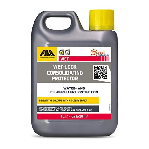 FILA WET, Solvent-based Consolidating stain-proofing Protective agent for Stone and Rough Agglomerates with Wet Effect, Ideal for Natural Stone, Marble, Granite with rough finish, 1L Cover