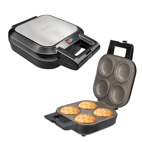 Schallen Electric Non-Stick Deep Fill Pie Maker Machine | Bake Traditional British Pies | Silver Stainless Steel | Locking Latch (4 Pie Maker)