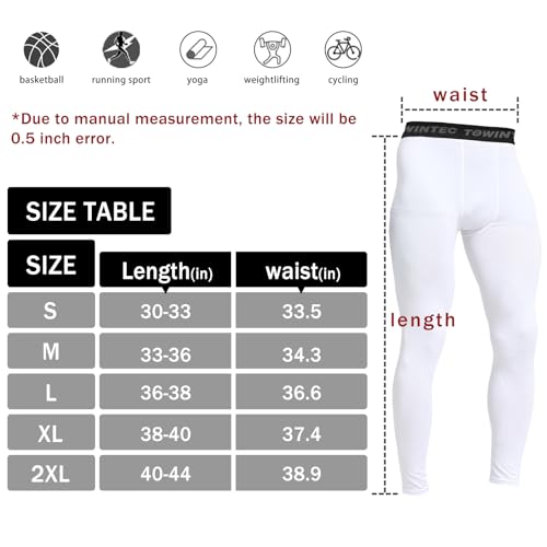 Towintec Mens Compression Pants Breathable Leggings Football Trousers Running Tights Training Pants Basketball Tights Workout Base Layer Bottom Athletic Gym White - Image 6