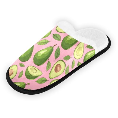 Pink Leaves Cartoon Avocado Slippers For Women Men Soft Memory Foam Non-Slip Fruit Winter Indoor House Shoes Travel Slipper2