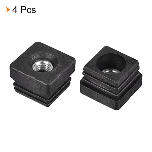 Image of uxcell 4Pcs Black Plastic Square Plugs for 1.26 inchx1.26 inch OD Square Tube, Furniture Leg Plugs with M10 Thread