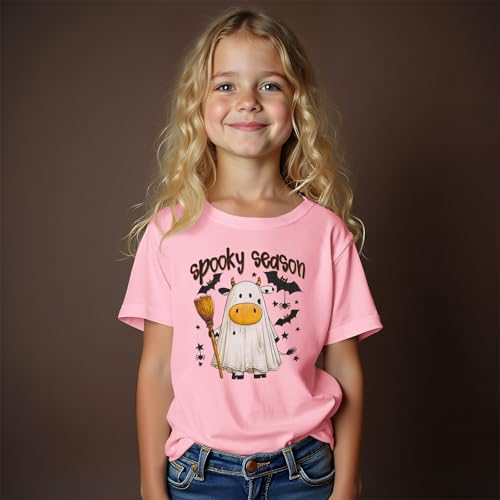 SOFEON Halloween Shirt for Kids Girls Boys Ghost Cow Spooky Season T-Shirt Funny Cute Ghost Graphic Short Sleeve Tees Tops2