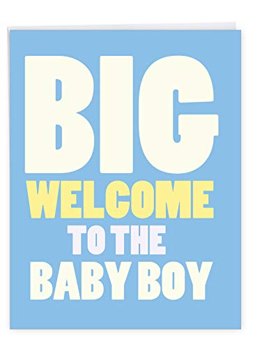 New Baby Boy – Newborn Baby Greeting Card with Envelope (Large 8.5 x 11 Inch) – Big Bold Letters, Boy Pregnancy Notecard for Parents – Baby Shower and Congrats Stationery J6854BBG