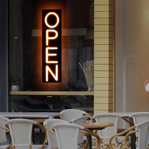 Image of Open Signs for Business 12V /2A Ultra Bright LED Neon Open Sign Lighted Open Sign Electric Light Up Open Sign for Business Storefront Window Glass Door Retail Shop Store Bar Salon Restaurant (Yellow-Vertical, 32 Inch)