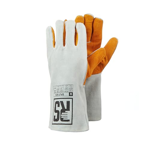 RS SPLIT KEV Schweißerhandschuh MontageHandschuhe aus Rindsleder mit Kevlar Nähten/ Größe 11, 12 Paar / Gelb Weiß/ Arbeitshandschuhe Leder /Lederhandschuhe Schutzhandschuhe