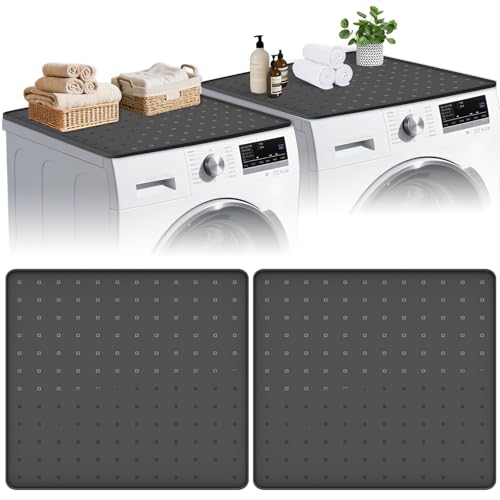 26x26 Washer Dryer Top Protector Mat 2-Pack Silicone Countertop Cover with Raised Edge Non-Slip Waterproof Laundry Protector Pad (BLACK)