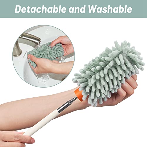 Image of Green Retractable Microfiber Duster for Cleaning Extendable Washable Hand Duster Feather Duster Cleaning Tool for Cleaning Office, Car, Window, Computer, Air Condition