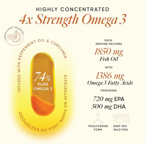 Image of Wellbeing Nutrition Slow 4x Strength Omega 3 Fish Oil Capsules | 1850mg with EPA 720mg, DHA 500mg & Curcumin for Men & Women | No Fishy Burp | For Brain, Heart, & Joint Health, 60 Capsules