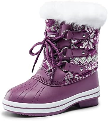 DREAM PAIRS Boys Girls Winter Snow Boots for Little Big Kids Purple/White Size 6 Big Kid SDSB2225K