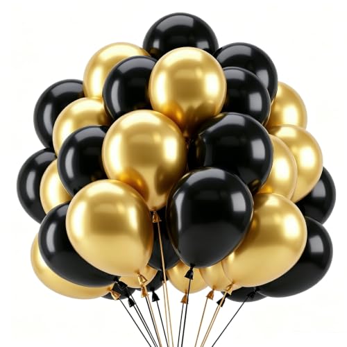 Luftballons Schwarz Gold 69 Stück 12 Zoll Helium Luftballons Gold Schwarz Luftballons Geburtstag für Geburtstagsdeko Hochzeit Verlobung Ruhestand Abschlussball Abschlussfeier Ramadan Party Deko