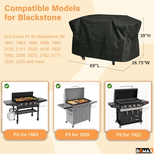 Image of Griddle Cover for Blackstone 36 inch Griddle with Hood, Heavy Duty Waterproof 600D Polyester Flat Grill Cover 5482 Blackstone 36 inch, for 1868 2162 1923 1902 2151 2256 Models