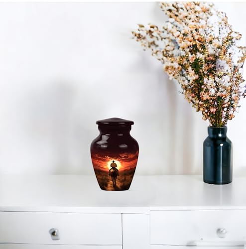 Image of Cowboy Urn for Ashes for Women - Mini Urns for Human Ahses - Keepsake Cremation Holders for Women - Memorial Urns for Human Adult Man(Size:- 3 inch 1Pc)