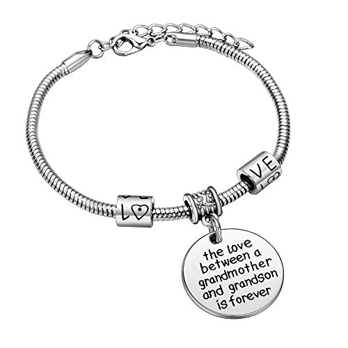 YEEQIN Grandmother Gift Bracelet From Grandson Grandmother Bracelet Grandma Gift Christmas Grandmother and Grandson Love Forever Charm Bracelet4