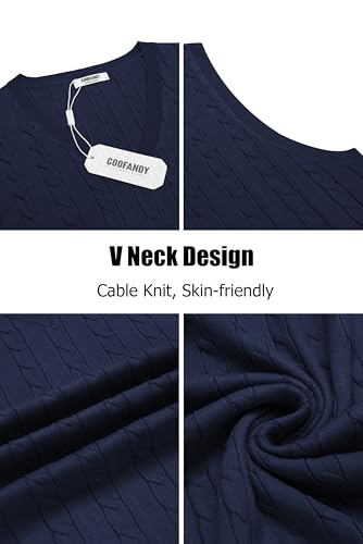 Image of COOFANDY Men's Sweater Vest Cable Knitted V Neck Slim Fit Sleeveless Pullover Sweater
