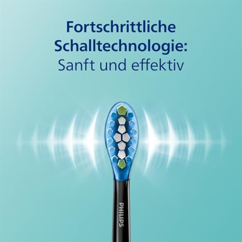 Philips Sonicare DiamondClean 9000 elektrische Zahnbürste, Schallzahnbürste mit App, Andruckkontrolle, 4 Putzmodi, 3 Intensitätsstufen, Ladeglas, Schwarz, Zweierpack, HX9914/54 – Bild 7