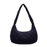 Puffer Crescent Shoulder Bag for Women, Lightweight Nylon Quilted Tote Bag, Hobo Crossbody Bags with Zipper