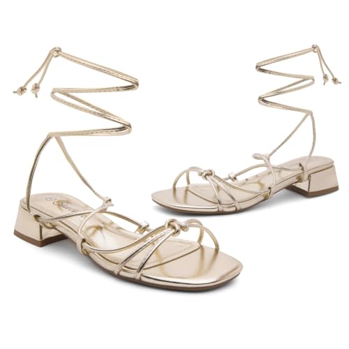 Shoe Land SL-Danica Women's Lace-Up Chunky Low Heels, Strappy Ankle Wrap Heeled Sandals, Square Open Toe Tie-Up Dress Sandals for Holiday, Party, and Wedding3
