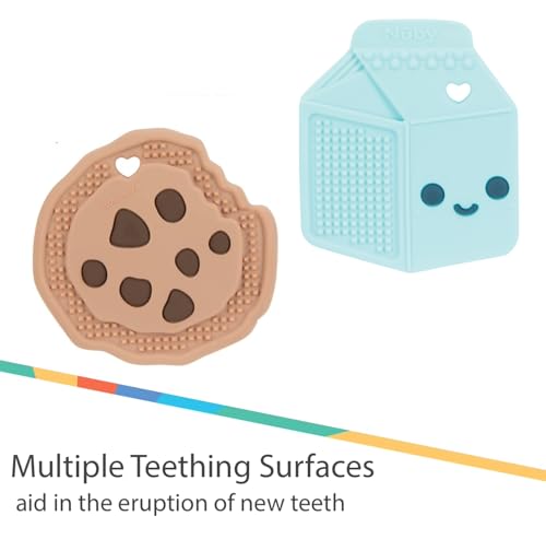 Image of Nuby Chocolate Chip Cookie and Milk Baby Teether for Teething Comfort - Silicone Teether for Babies - Soothes Sore Gums - 3+ Months