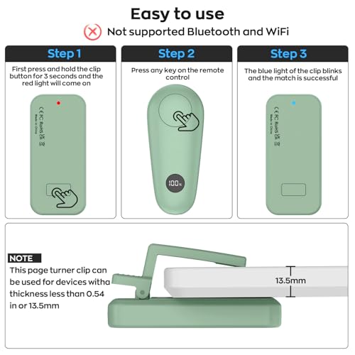 Image of RF Remote Control Page Turner for Kindle Paperwhite Scribe Accessories, Page Turner Clicker for iPad Tablets Reading Novels Taking, Phone Camera Video Record Triggers Remote, Green