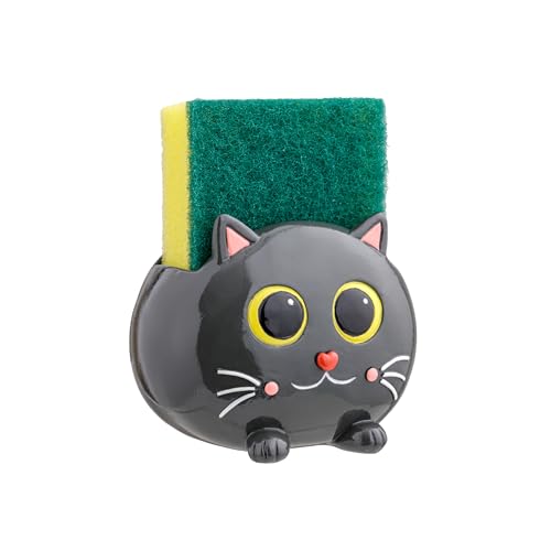 Baroni Home Porte-éponge de cuisine pour évier, porte-éponge pour évier de cuisine, fantaisie (chat noir)