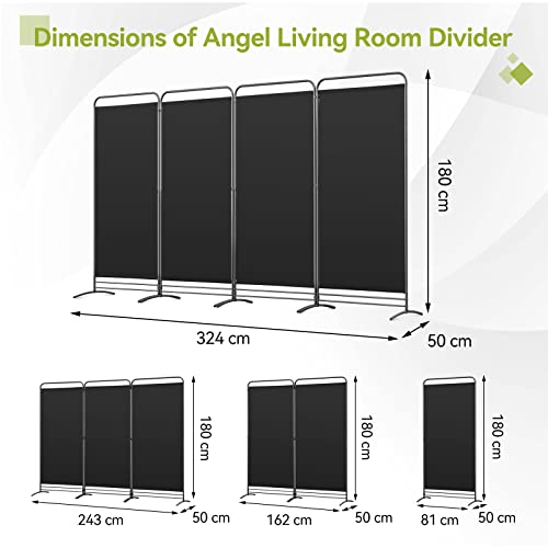 Angel Living Paravent 4 Teilig Klappbar Raumteiler Freistehend Sichtschutzwand Raumteiler Stellwand Trennwand Sichtschutz für Büros, Balkon,Schlafzimmer,Außengarten, 324cm x 180cm Schwarz