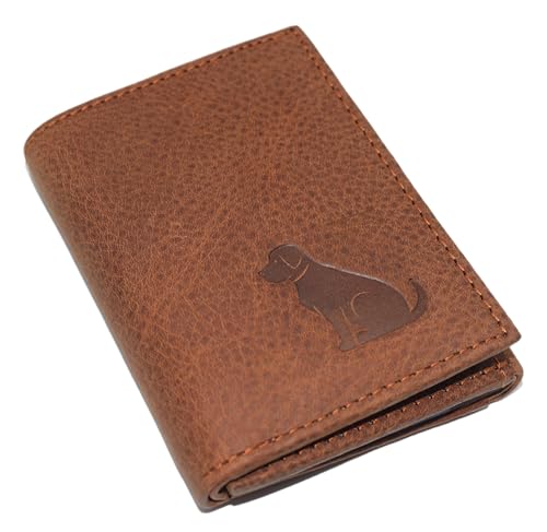MARSHAL Genuine Leather Dog RFID Blocking Bifold Trifold Wallet for Men (Trifold)