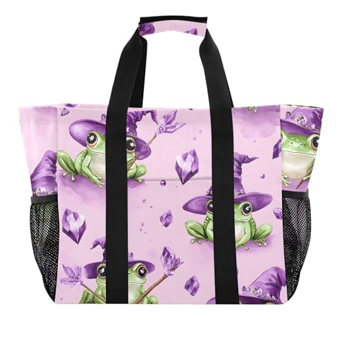 Sac de plage en toile imperméable pour femme motif grenouilles grand format