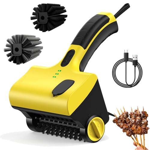 Limpiador eléctrico de parrilla con cepillo giratorio sin cerdas, batería recargable y tambor acero inoxidable desmontable